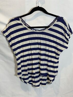 Charlotte Russe Navy and White Striped Scoop Neck Tee